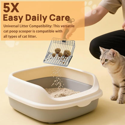 Heavy Duty Stainless Steel Cat Litter Scoop with Holder - Non-Slip Handle, Quick-Sifting Grid &