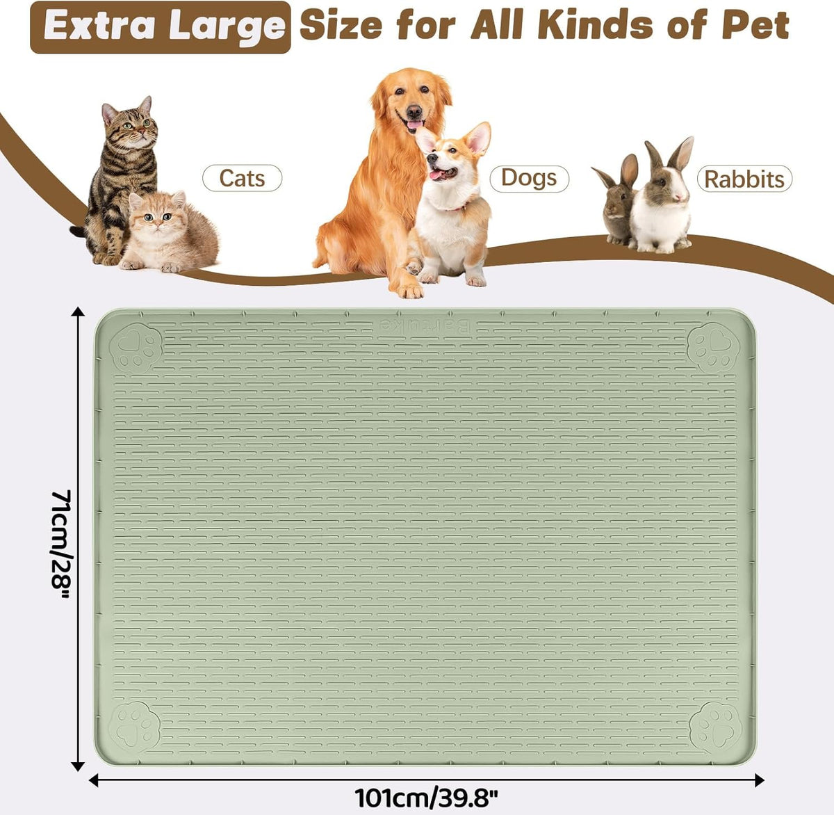 Cat Food Mat, 40" x 28" Extra Large Silicone Pet Feeding Mat with Raised Edge Pet Placemat for Food