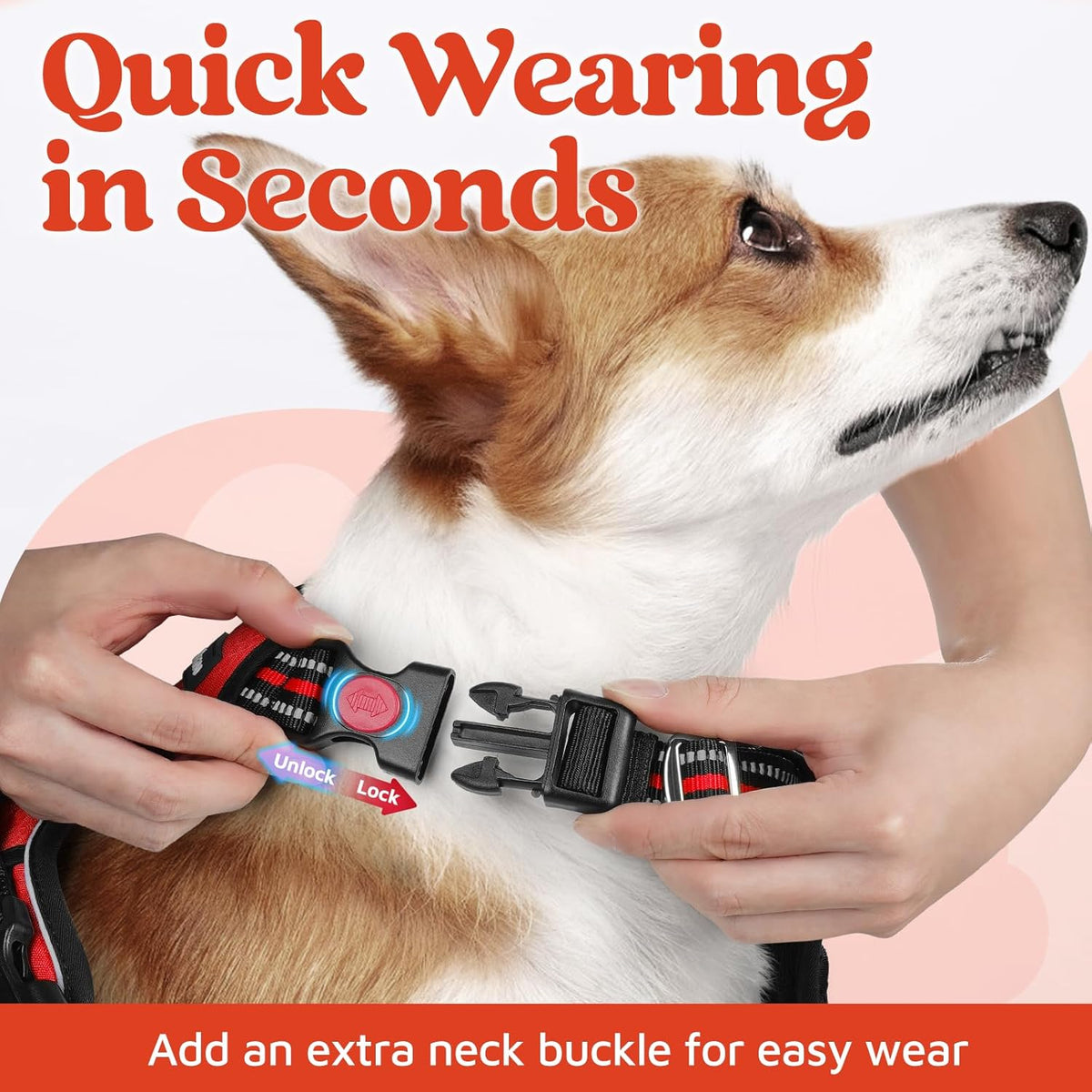 rabbitgoo Dog Harness for Large Dogs, No Pull Pet Vest with 3 Buckles, Adjustable Soft Padded Pet