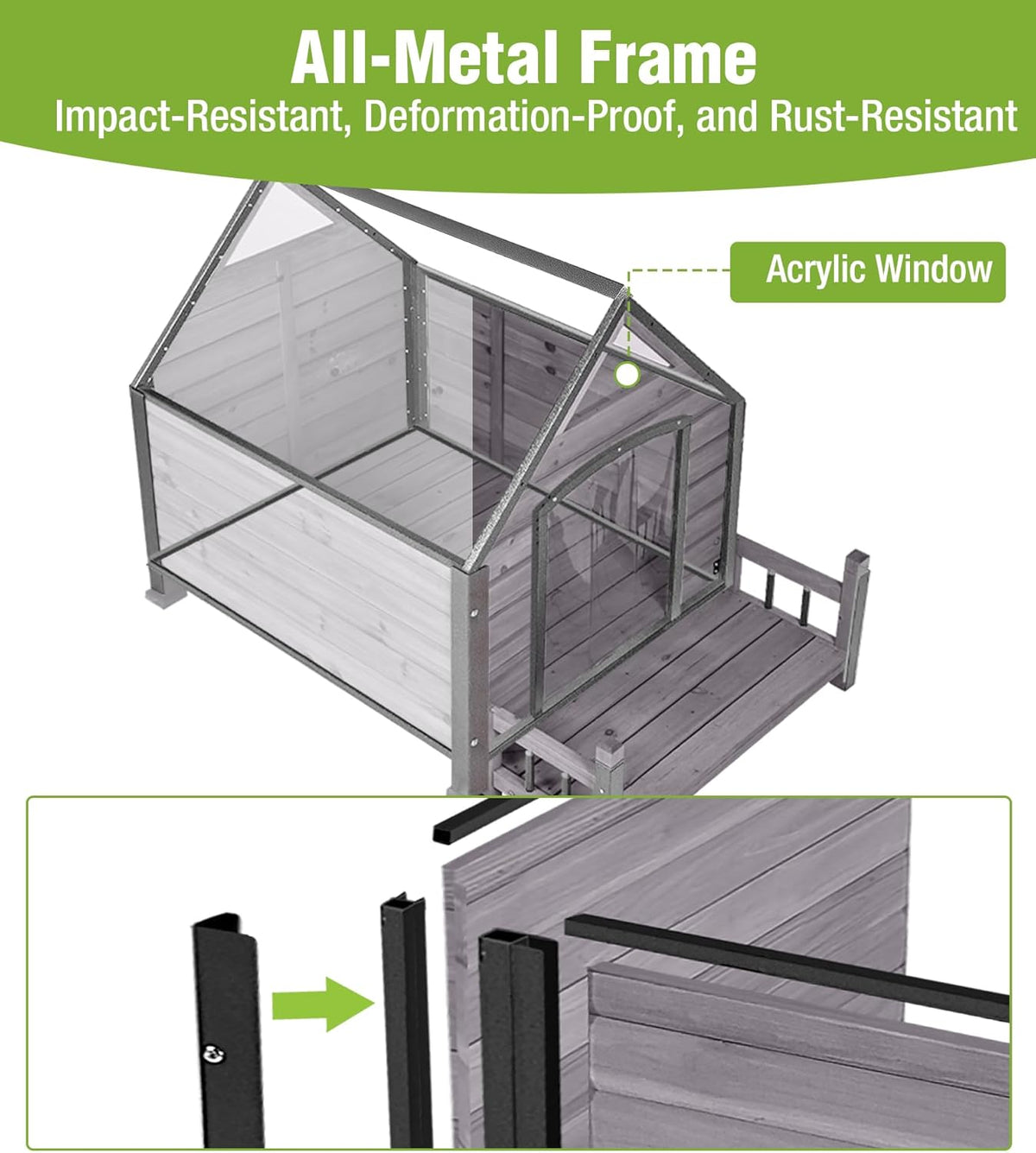 GUTINNEEN Dog House Outdoor Weatherproof with Porch, Puppy Shelter Indoor with Anti-Bite Design