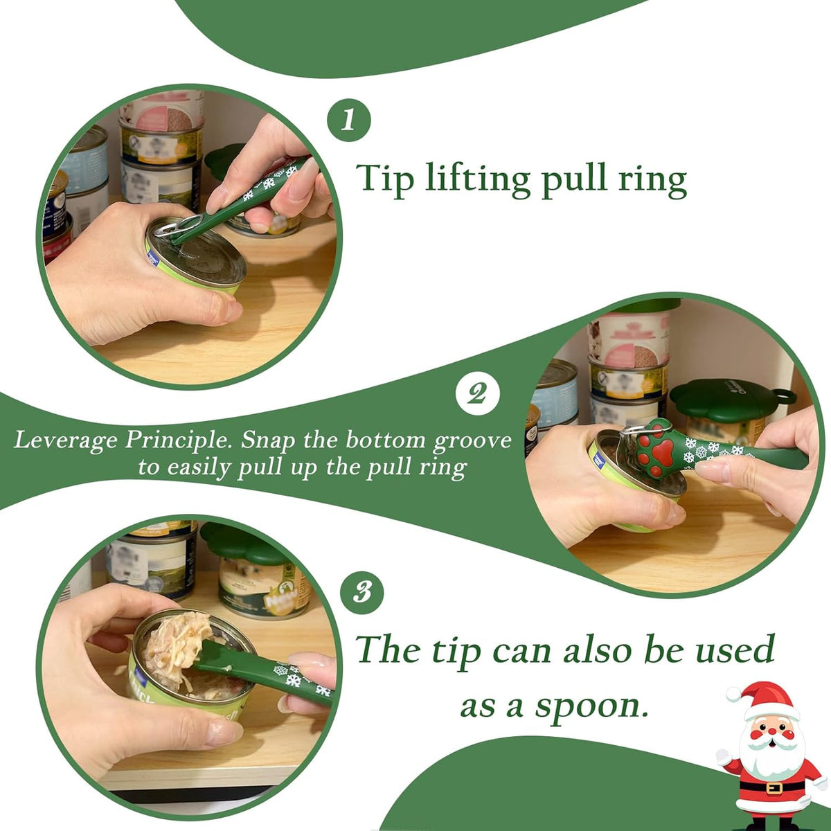 Christmas Pet Set - 3 Cat Food Can Lids & 1 BPA-Free Opener | Cute Paw Shape Can Covers and Opener