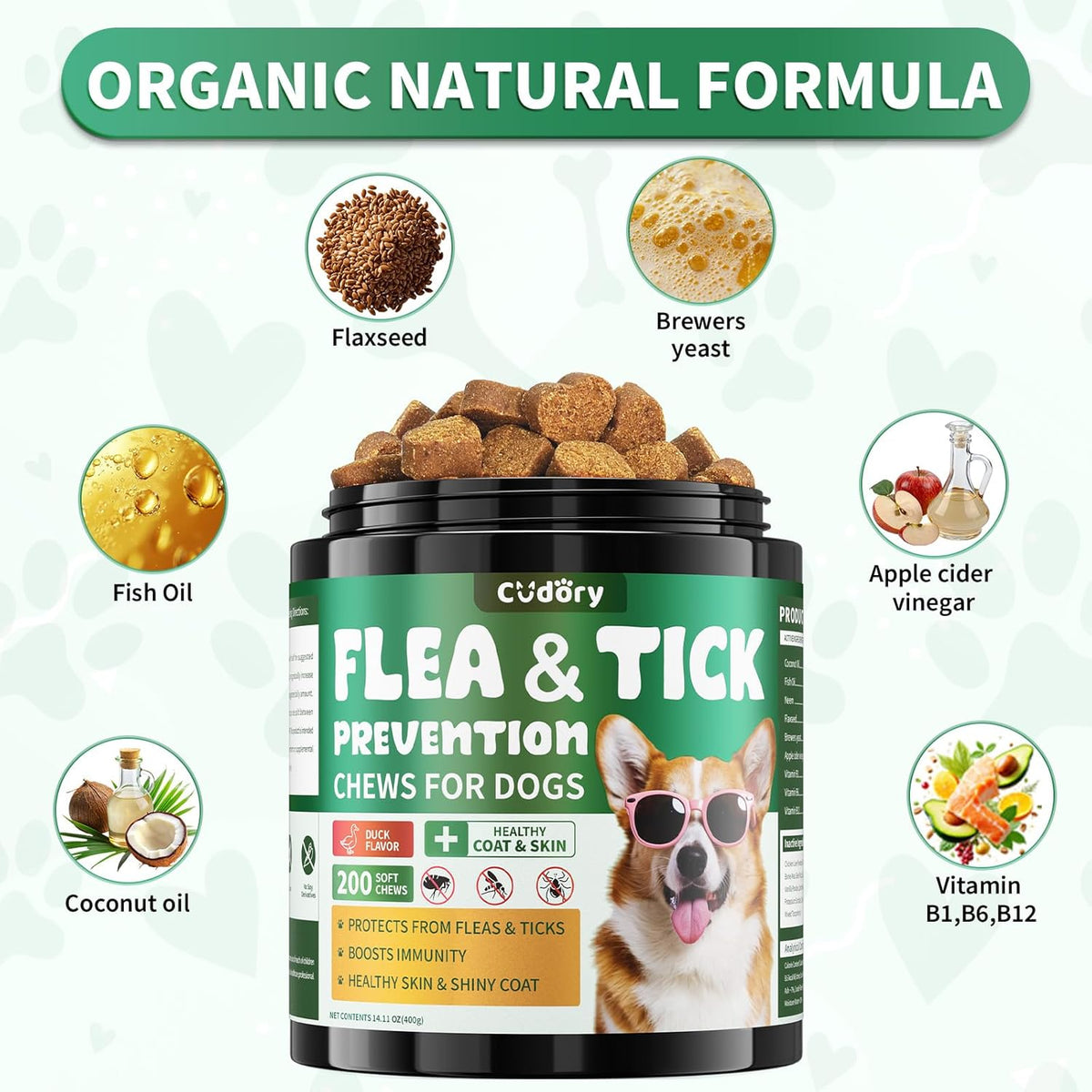 Flea and Tick Prevention for Dogs Chews – 200 Soft Chews, Dog Flea Chewables with Skin & Coat