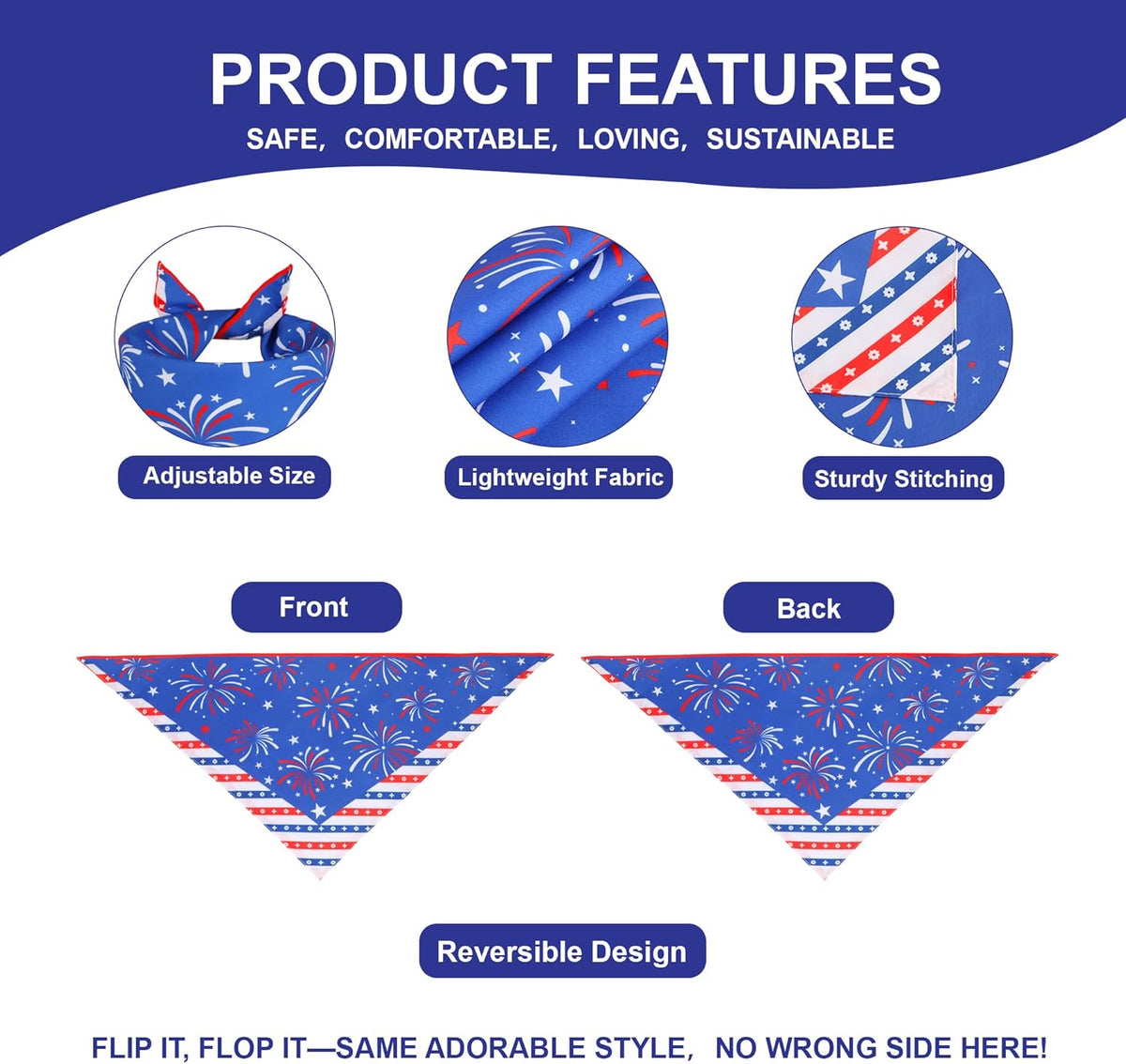 4th of July Cooling Dog Bandana 1-Pack for XLarge Dogs - Patriotic Bandanas with American Flag