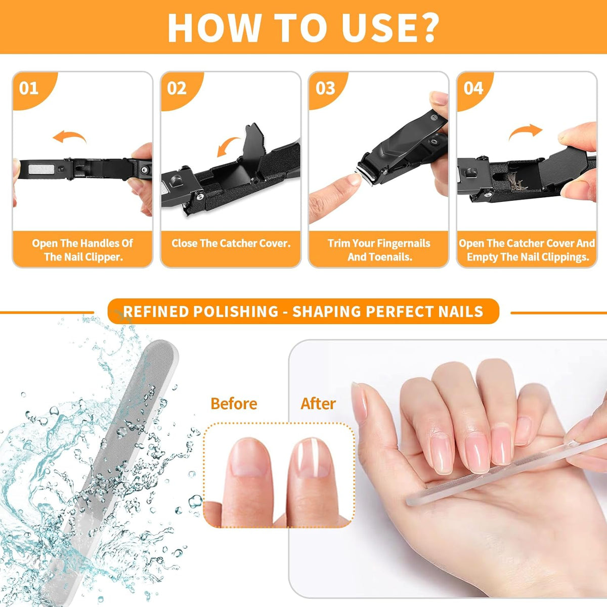 Nail Clippers for Men Women with Catcher,No Splash Ultra Sharp Professional Heavy Duty Nail
