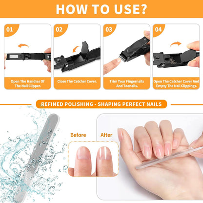 Nail Clippers for Men Women with Catcher,No Splash Ultra Sharp Professional Heavy Duty Nail