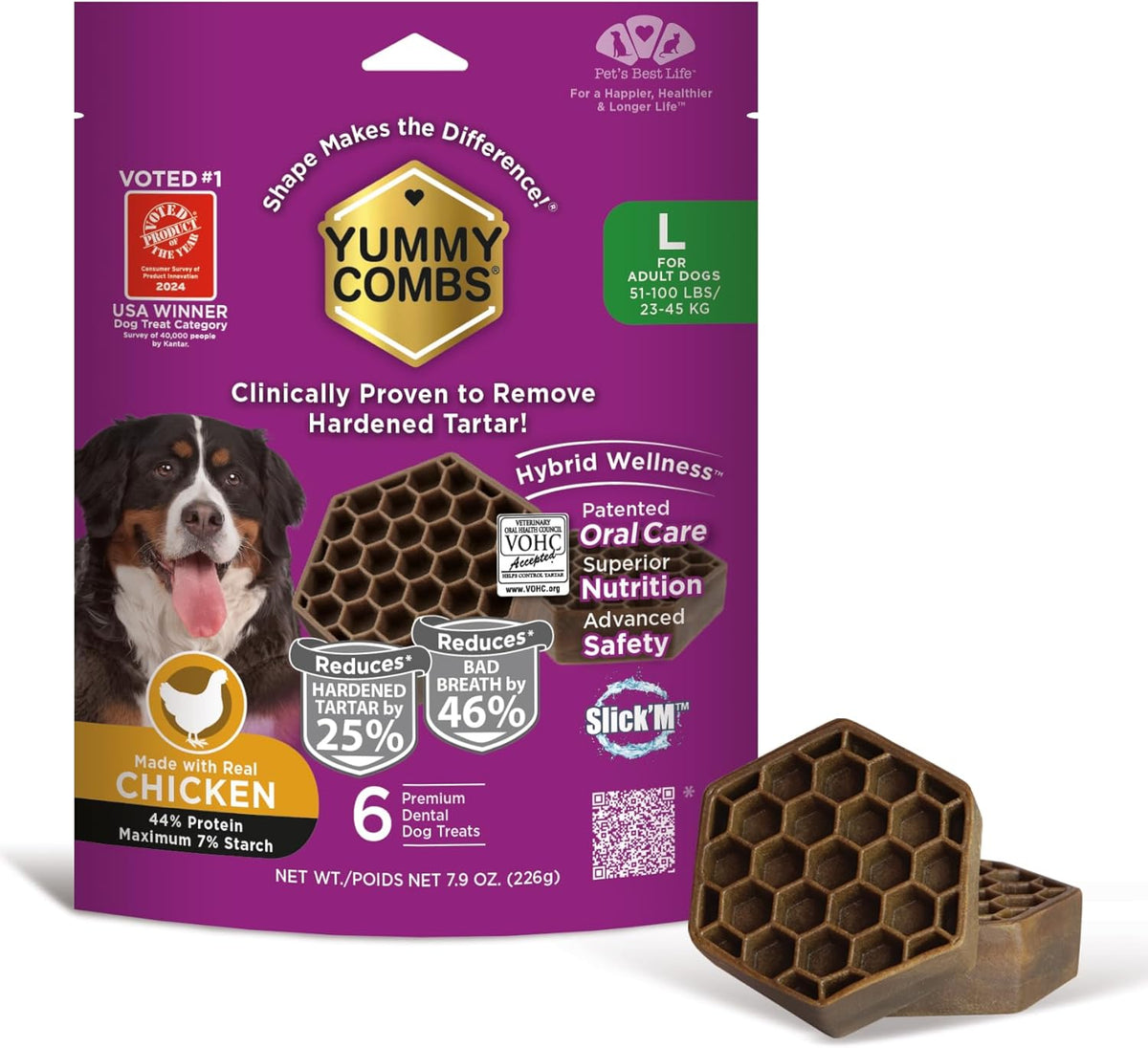 Dog Dental Treats – Vet VOHC Approved, Removes Tartar & Cleans Teeth – Yummy High Protein Chicken