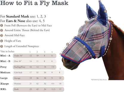 Kensington Fly Mask with Fleece Trim for Horses — Protects Face and Eyes from Flies and Sun Rays