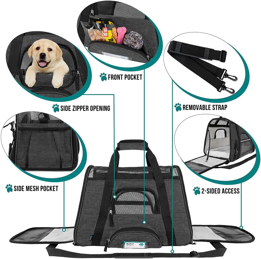 PetAmi Airline Approved Soft Sided Dog & Cat Carrier, Ventilated Pet Carrying Bag - Medium/Large