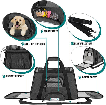 PetAmi Airline Approved Soft Sided Dog & Cat Carrier, Ventilated Pet Carrying Bag - Medium/Large