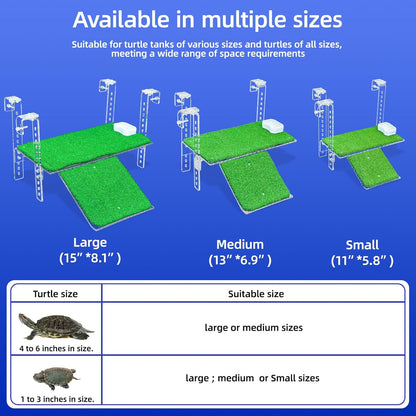 Adjustable Hanging Turtle Dock with Anti-Slip Artificial Grass Basking Platform Sturdy Acrylic Ramp