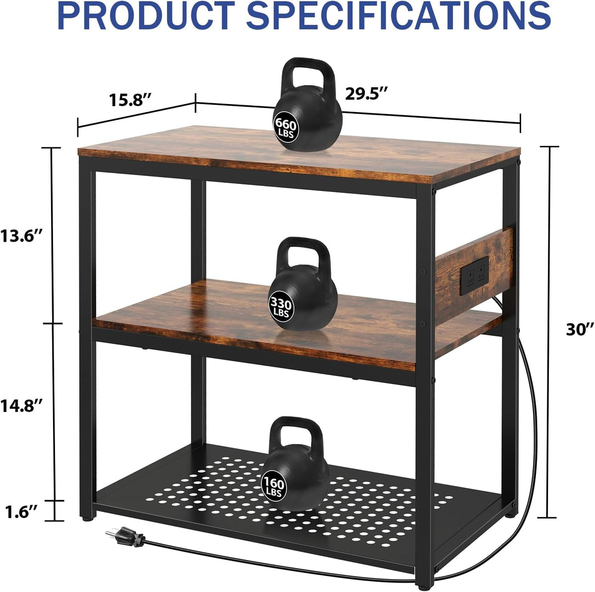20-29 Gallon Fish Tank Stand With Power Outlets, 3-Tier Metal Aquarium Stands, Breeder Reptile Tank