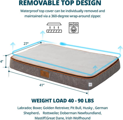 Memory Foam XL Dog Bed - 4” Thick Orthopedic Beds for Extra Large Dogs - Waterproof Dog Bed with