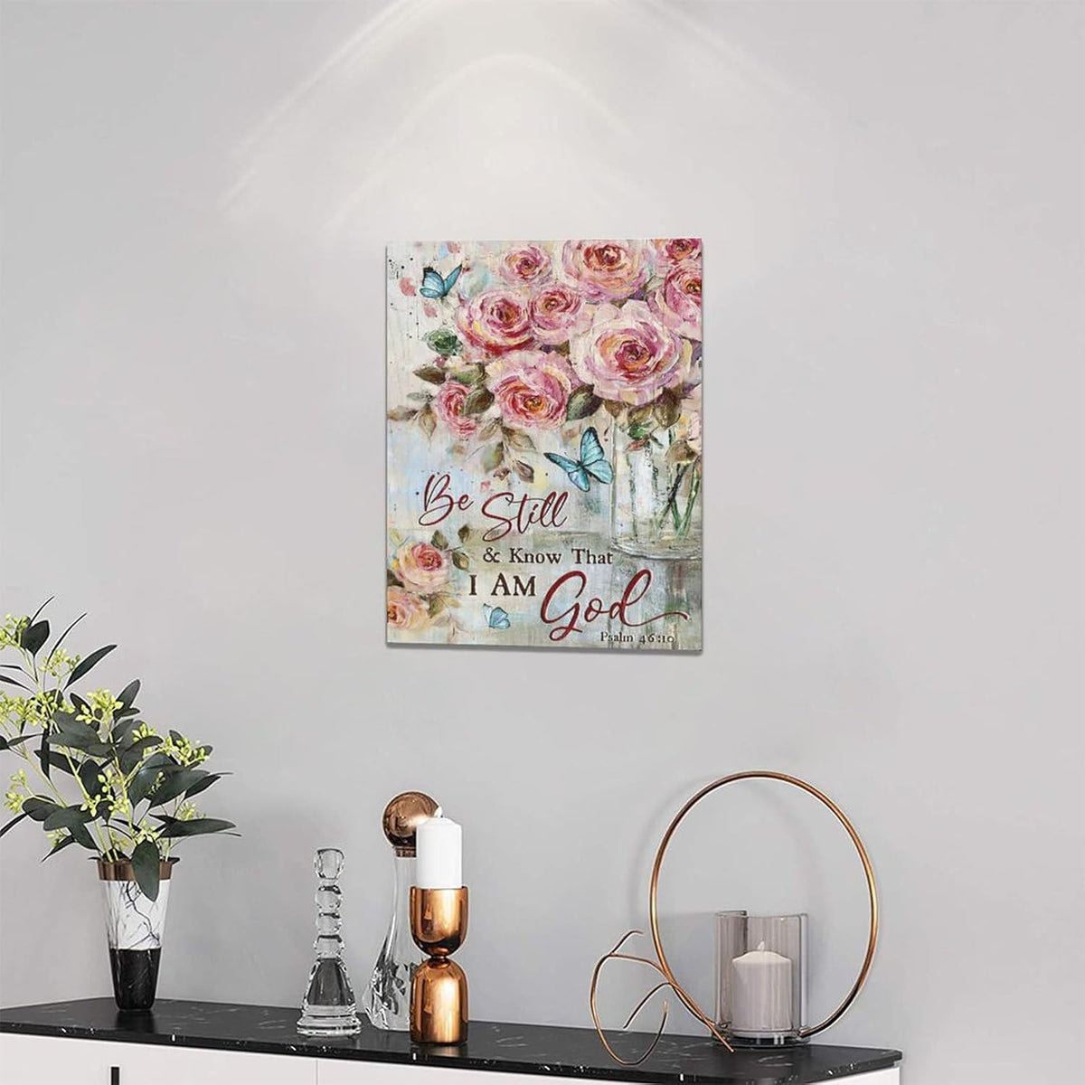 Farmhouse Rose Wall Art Christian Scripture Pictures Pink Rose Wall Decor Rustic Floral Butterfly