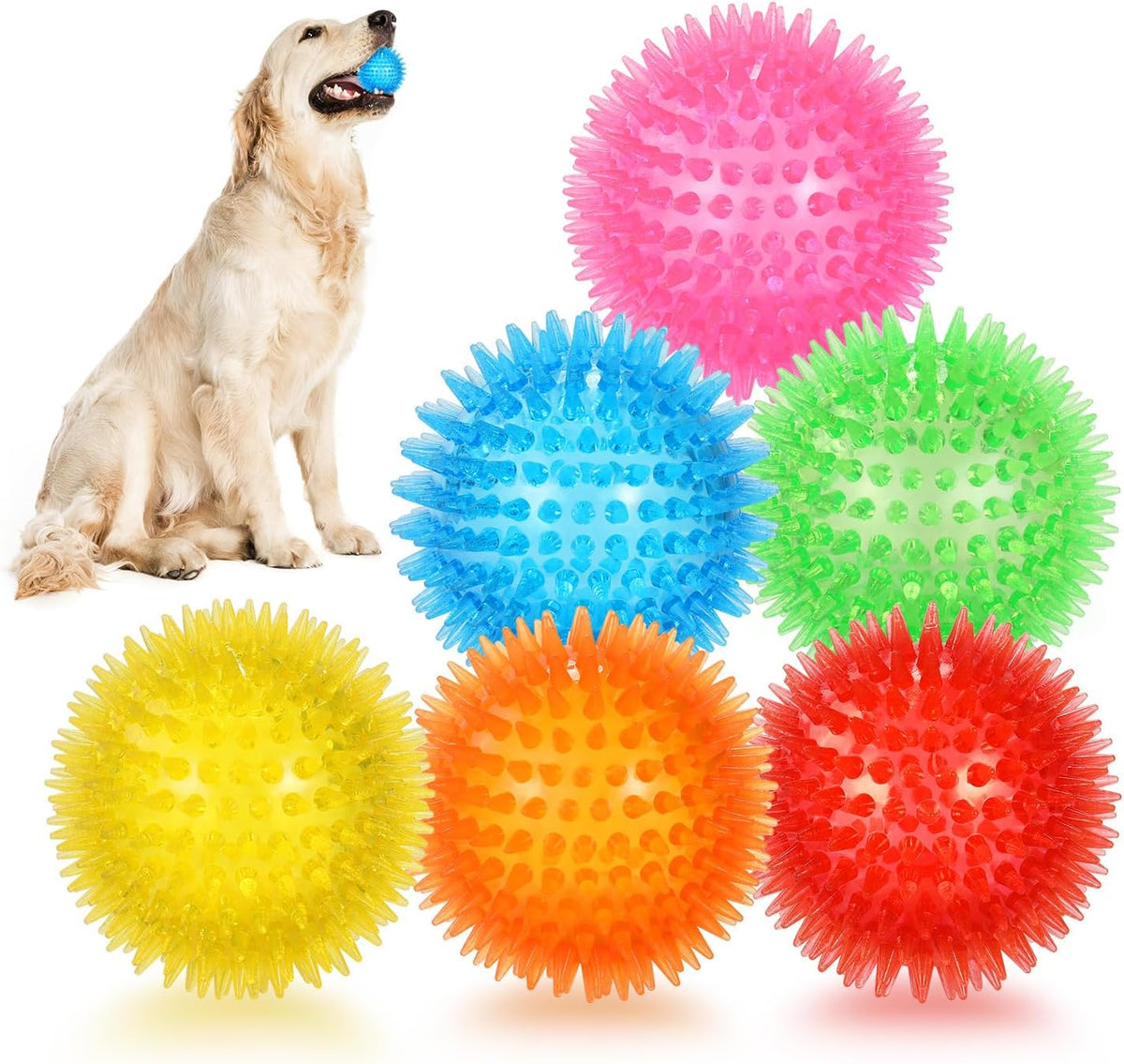 petizer 6 Pack 2.5” Squeaky Dog Toy Balls, Floating Dog Pool Balls, Spiky Dog Balls, Durable