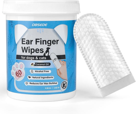 OBSEDE Dog & Cat Ear Wipes, 60 Count Finger Wipes for Gentle Cleaning & Itch Relief - Fresh Coconut