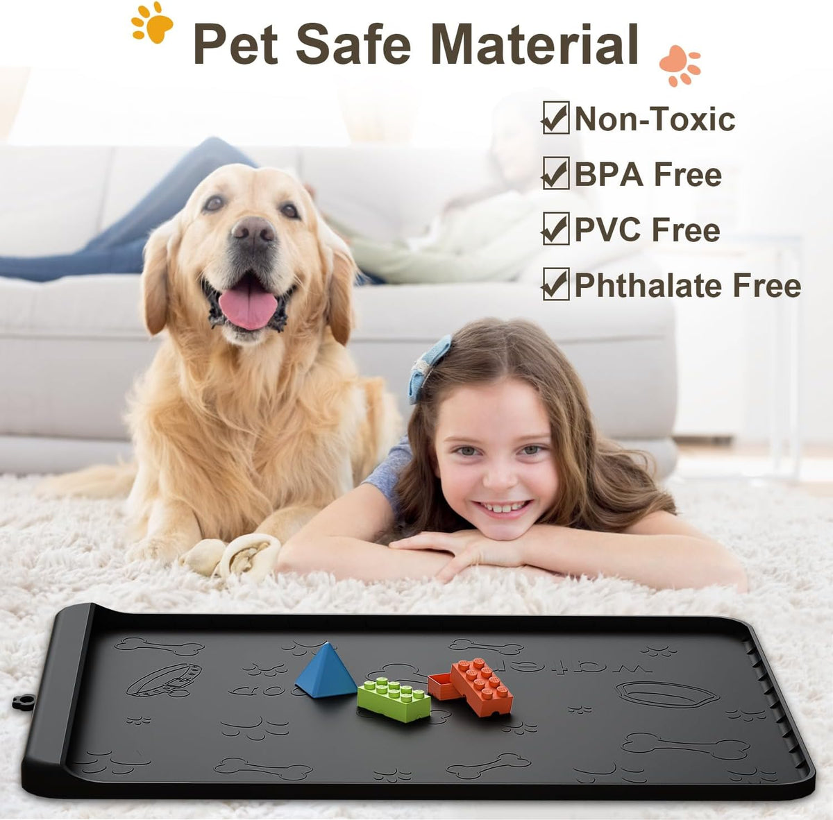 Dog Food Mat - Silicone Dog Mat for Food and Water - 28" x 20" Pet Feeding Mats with Residue