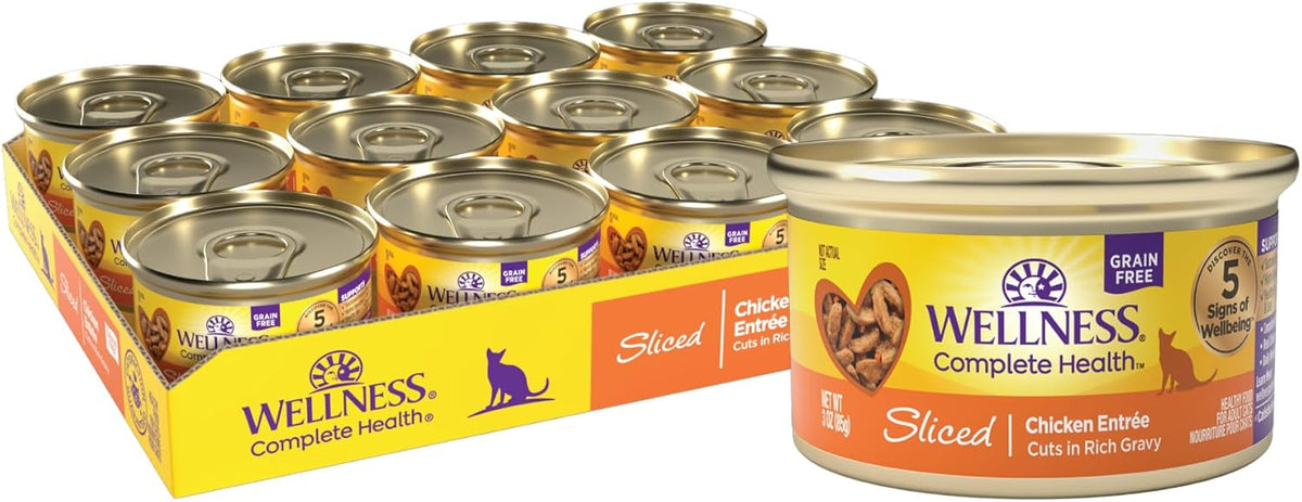 Wellness Complete Health Sliced Adult Wet Cat Food, Natural, Protein-Rich, Grain Free, 3 Ounce, 24