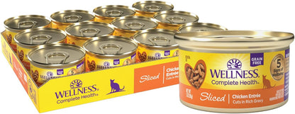 Wellness Complete Health Sliced Adult Wet Cat Food, Natural, Protein-Rich, Grain Free, 3 Ounce, 24