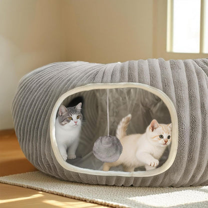 Cat Tunnel Bed for Indoor Cats, Peekaboo Cat Cave Bed,Soft Cat Donut Tunnel for Kitten Large Cats