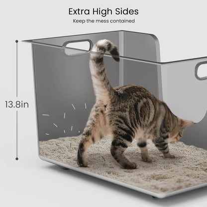 Enclosed Stainless Steel Cat Litter Box 13.8” High Sides, Extra Large Litter Box for Big Cats, XL