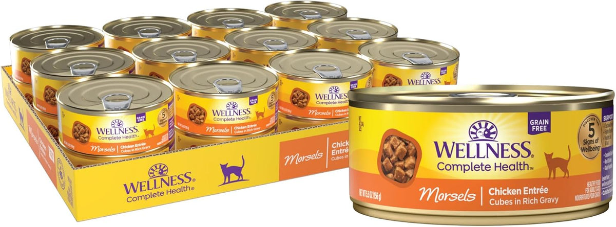 Wellness Complete Health Cubed Adult Wet Cat Food, Natural, Protein-Rich, Grain Free, 5.5 Ounce, 24