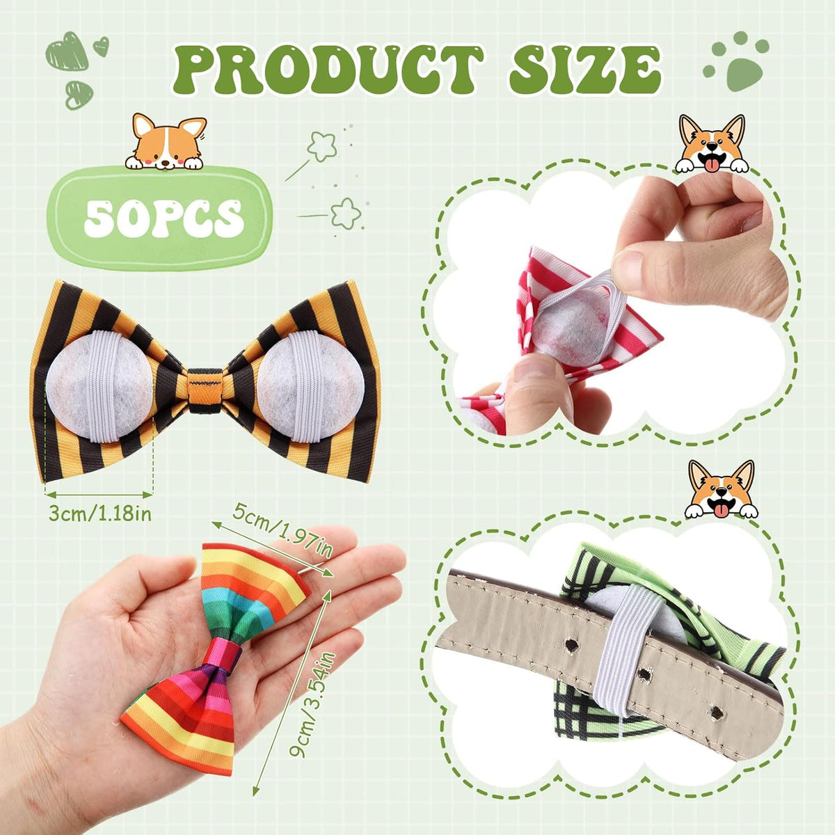 Reginary 50 Pieces Dog Bow Ties Pet Collar Bow Puppy Collar Attachment with Rubber Bands for Small