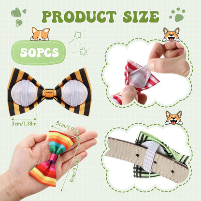 Reginary 50 Pieces Dog Bow Ties Pet Collar Bow Puppy Collar Attachment with Rubber Bands for Small
