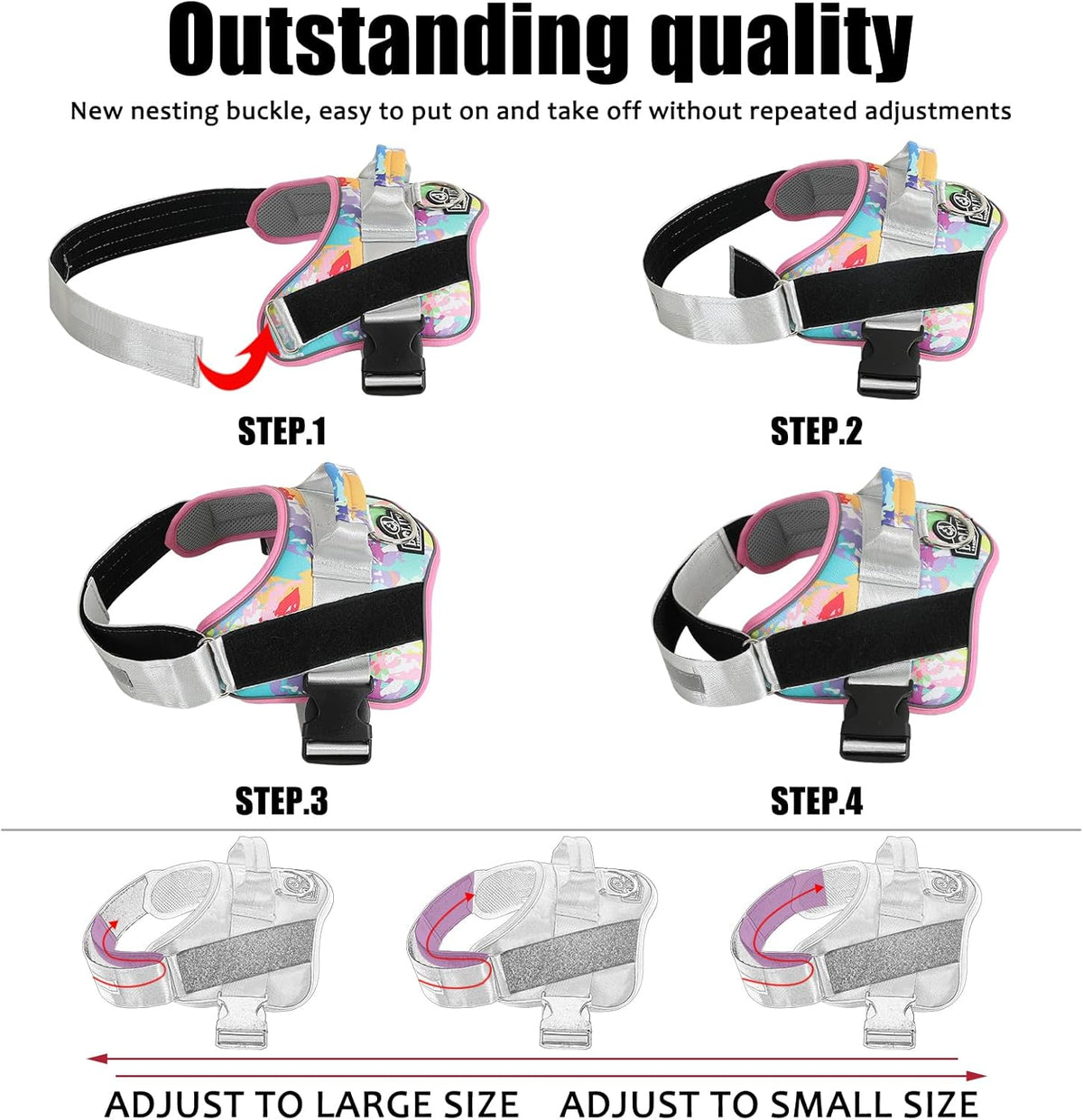 Bolux Dog Harness, No-Pull Reflective Dog Vest, Breathable Adjustable Pet Harness with Handle for