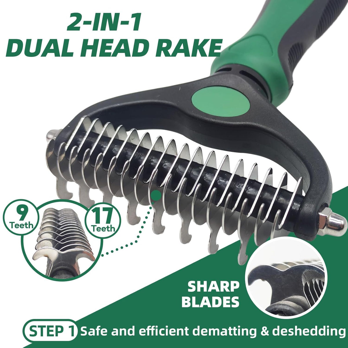 Pet Grooming Kit - 7 PCS Green Deshedding Brush Set with Undercoat Rake, Slicker Brush, Bath Brush