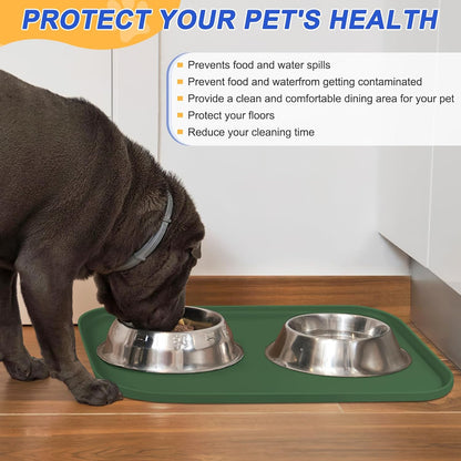 Silicone Pet Feeding Mat with Raised Edge for Food and Water, Dog Bowl Mats, Cat Bowls Placemat