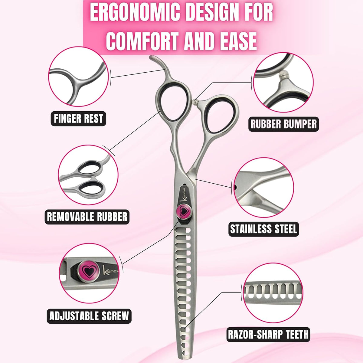 Kenchii Love Dog Grooming Scissors, 17 Tooth Thinning Shears, Dog Scissors for Grooming