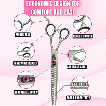 Kenchii Love Dog Grooming Scissors, 17 Tooth Thinning Shears, Dog Scissors for Grooming
