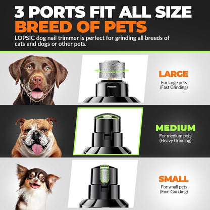 Dog Nail Grinder with 2 LED Lights Powerful 2 Speeds Super Quiet Dog Nail Trimmers with 3 Grinding