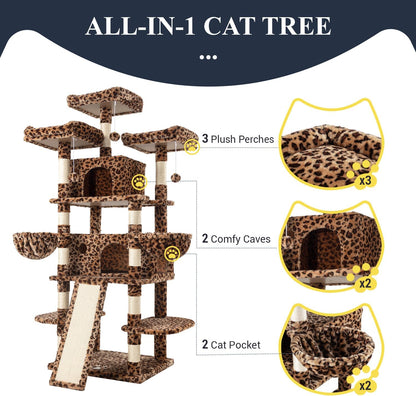 Allewie 68 Inches Cat Tree/House and Towers for Big Feline/Scratching Post/Multi-Level Large Kitty