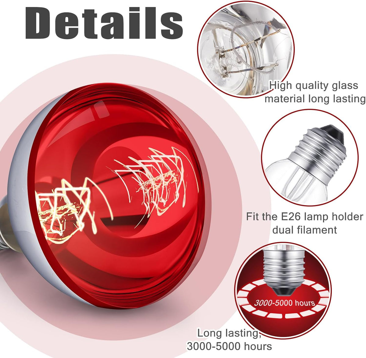 VIHOSE 1 Pack 250 Watt Heat Lamp 120v R40 Heat Lamp Bulbs Glass Incandescent Light Bulbs