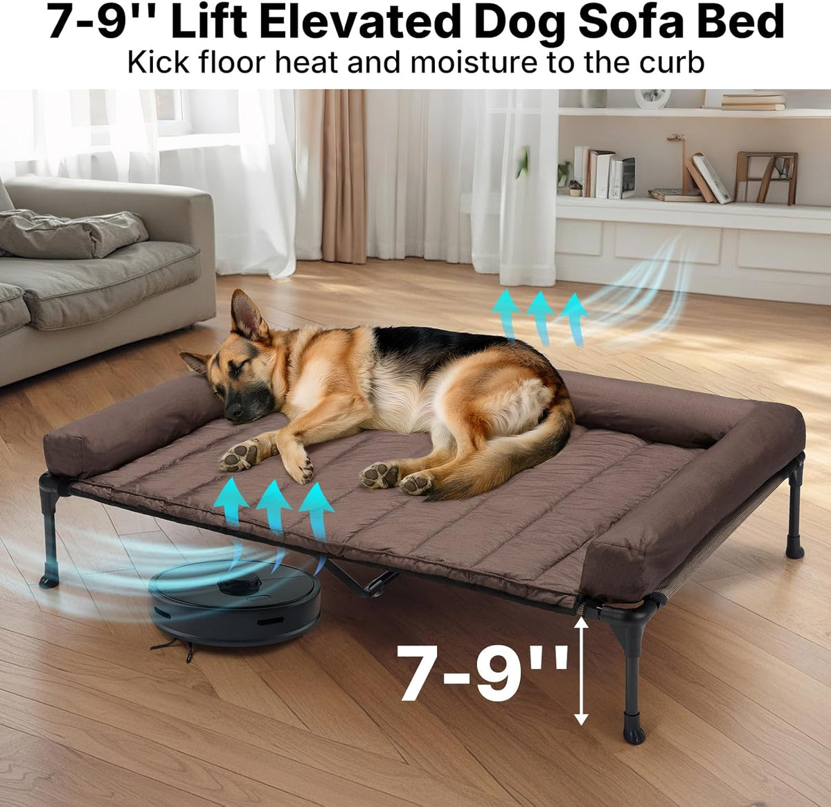 Veehoo Cooling Elevated Dog Bed Add Removable Waterproof Bolster Cushion Mat, Raised Pet Cot with