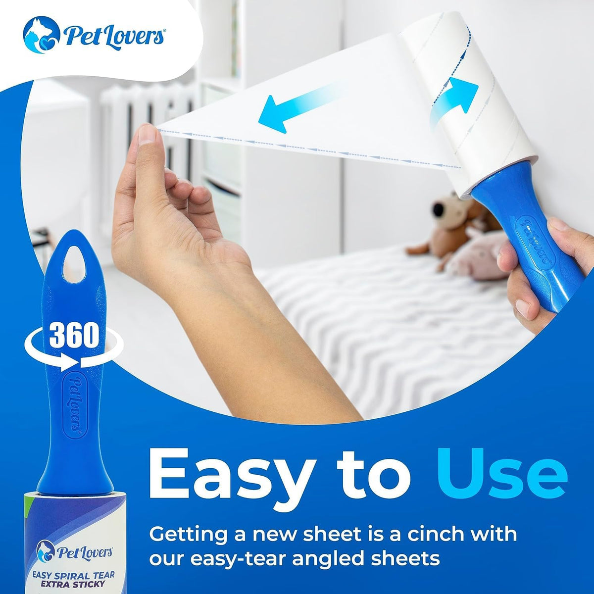 PetLovers Extra Sticky Lint Roller Mega Value Set 450 Sheets for Pet Hair Removal and Clothes, Dog