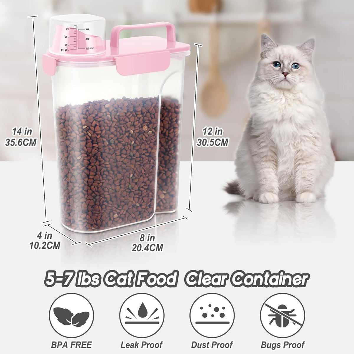 5-7Lbs Dog Cat Food Storage Container with Upgraded Large Nozzle BPA-free, 4 Snap Seals Plastic Pet