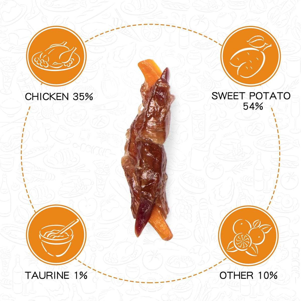 PAWUP Chicken Sweet Potato Dog Treats, Double Sweet Potato Chews with Taurine, Healthy Pet Snacks