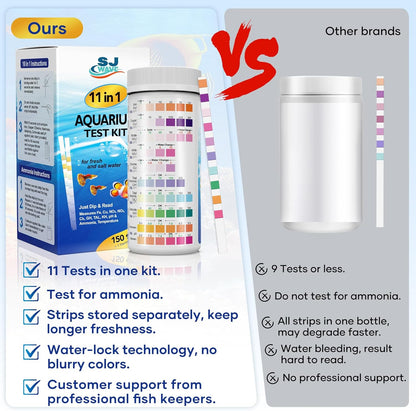 11 in 1 - Aquarium Test Strips | 950 Tests - 150 Strips | Fish Tank Aquariums Water Test Kit &