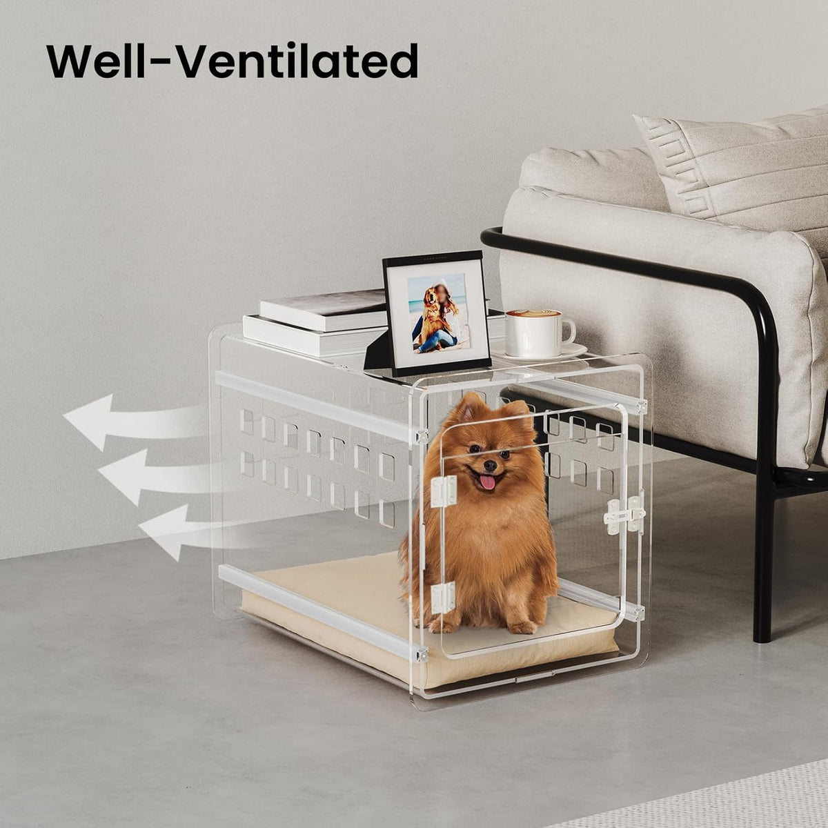Sumerflos Clear Acrylic Dog Crate - Modern Dog Kennel Furniture, Indoor End Table Dog Crate