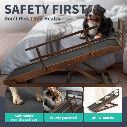 Dog Ramp, 5 Level Adjustable Height Folding Pet Ramp for High Bed, Portable Paw Ramps Large Bed