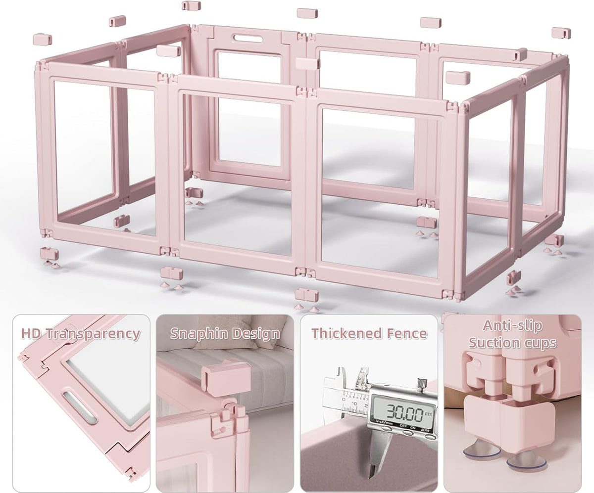 DIY Clear Acrylic Dog Playpen House,Quick Easy Assembly and Disassembly,Strong Floor Suction,Indoor