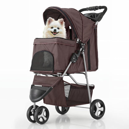 MoNiBloom Foldable Dog Strollers for Small Dogs with Weather Cover, 3 Wheels Pet Strolling Cart for