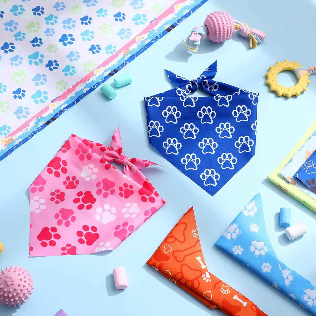 100 Pieces Paw Print Dog Bandanas Bulk Paw Bandanas for Dogs Soft Bibs Adjustable Triangle Doggie