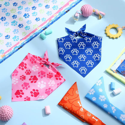 100 Pieces Paw Print Dog Bandanas Bulk Paw Bandanas for Dogs Soft Bibs Adjustable Triangle Doggie