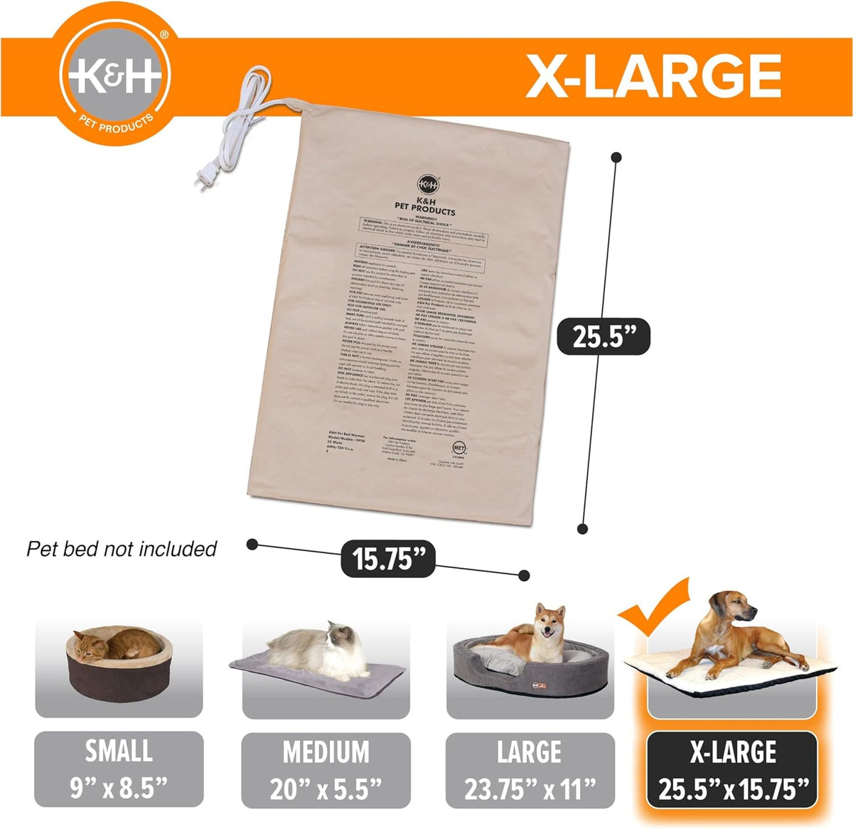 K&H Pet Products Pet Bed Warmer, Turn Any Pet Bed Into a Heated Cat or Dog Bed, Waterproof Indoor