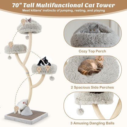 PETSITE 70" Tall Cat Tree, Cat Tower with Scratching Posts and Board, Multi-Level Cat Tower for
