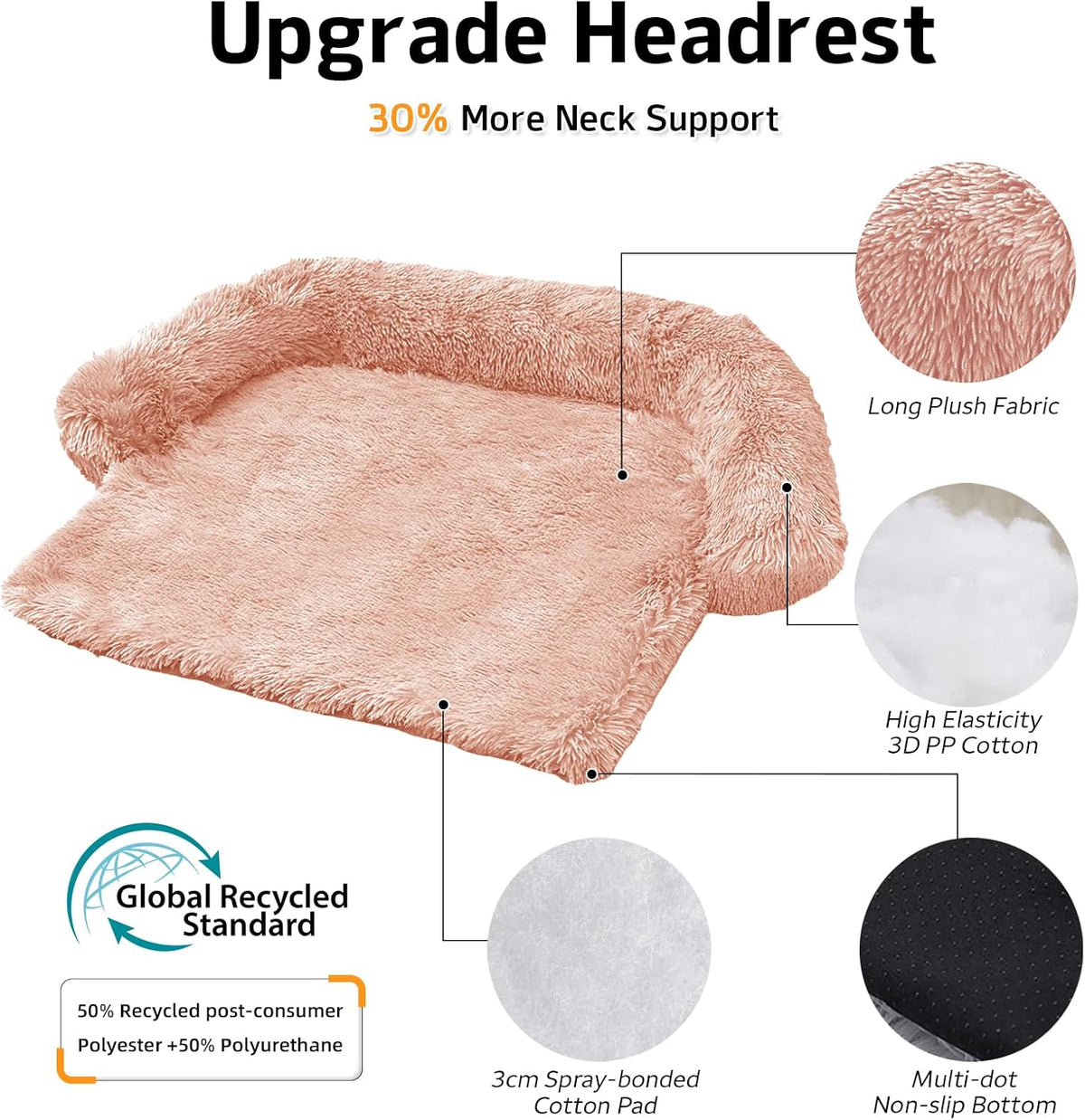 GGIB Calming Dog Bed Fluffy Plush Dog Mat for Furniture Protector with Removable Washable Cover for