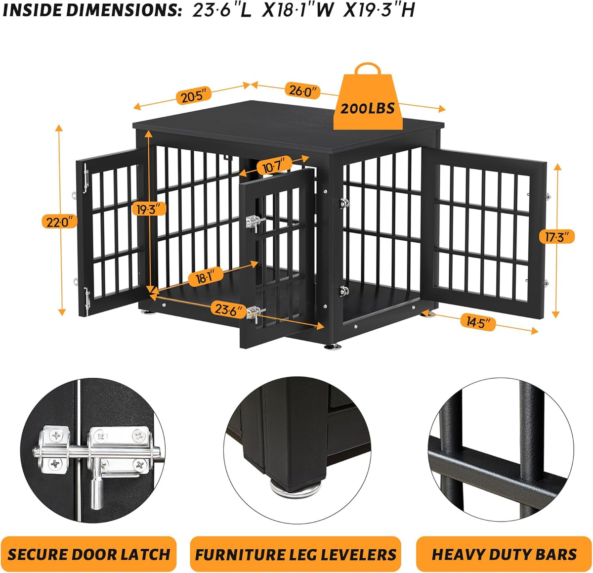 26 Inch Heavy Duty Dog Crate Furniture for Small Dogs, Decorative Pet House End Table, Wooden Cage
